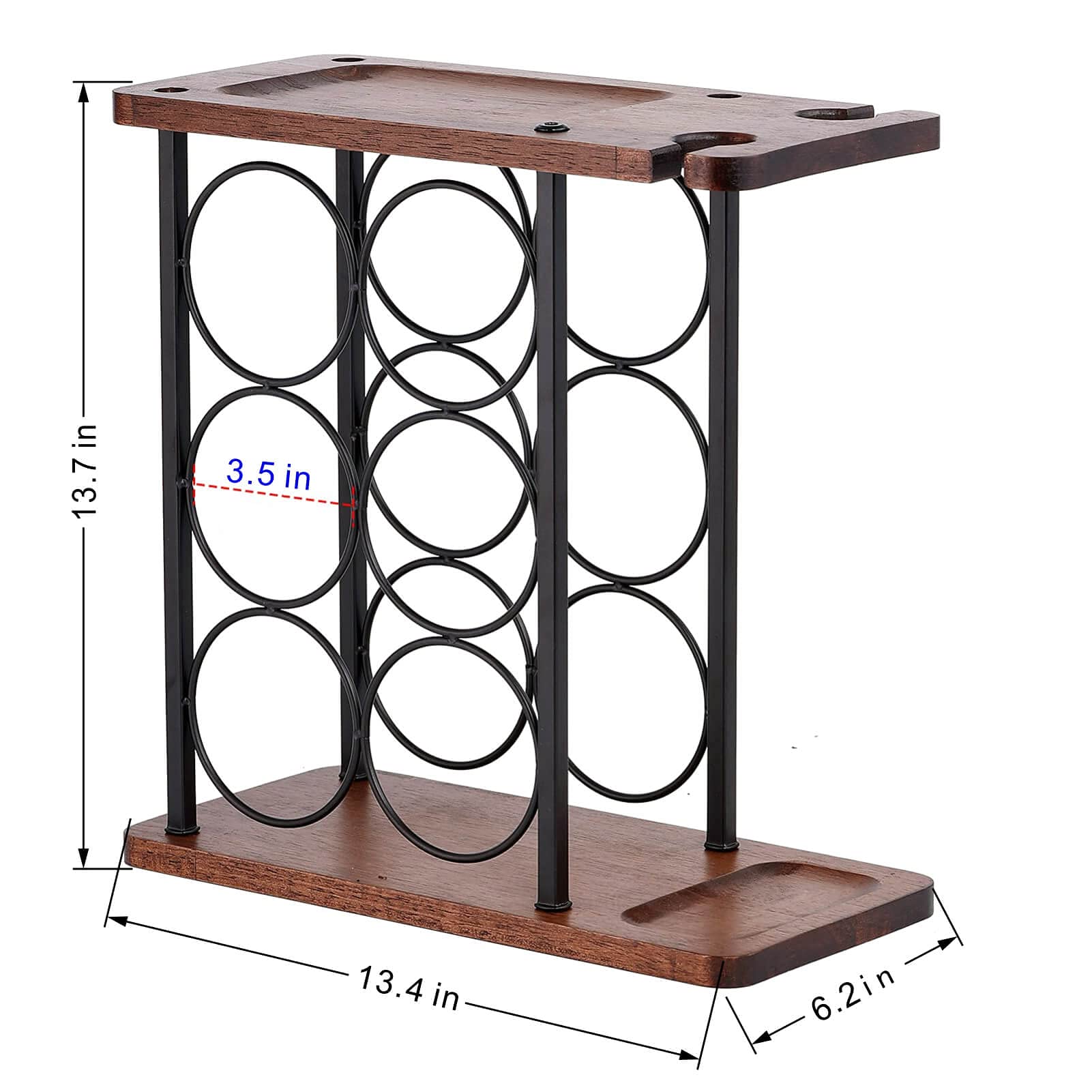 Weinregal mit Glashalter, Tisch-Weinhalter mit Tablett, Freistehendes Weinregal aus Holz, perfekt für Heimdekoration & Küche Aufbewahrungsregal usw. (hält 6 Flaschen und 2 Gläser)