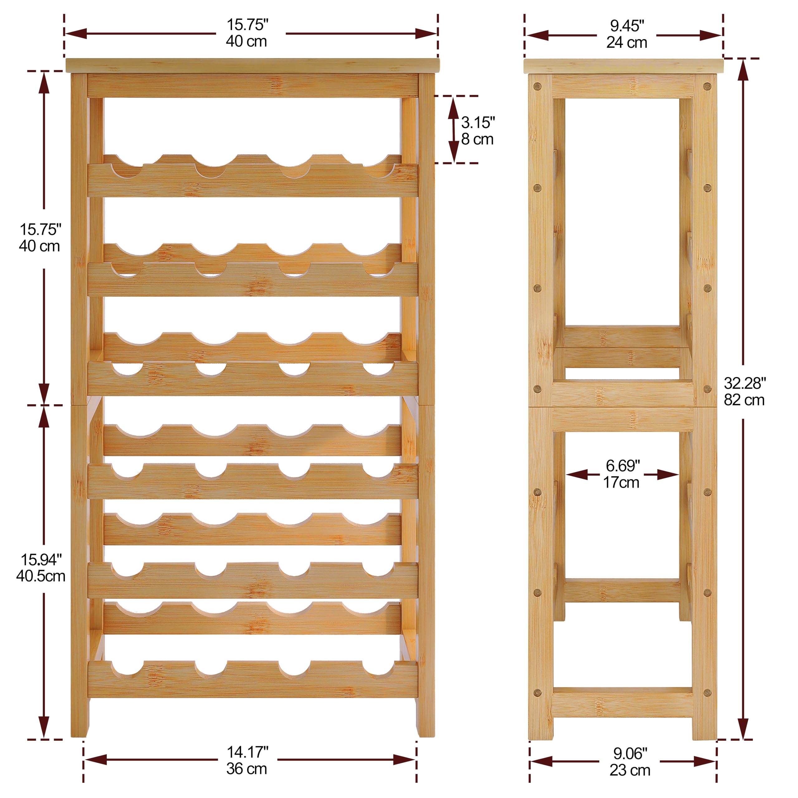 STELLSTAR 24 Flaschen Boden Weinregal mit Tischplatte, 6 Tier Bambus Wein Display Storage Regale, Wave Bars freistehende Weinflasche Veranstalter Regal für Küche Speisekammer Keller, Natur